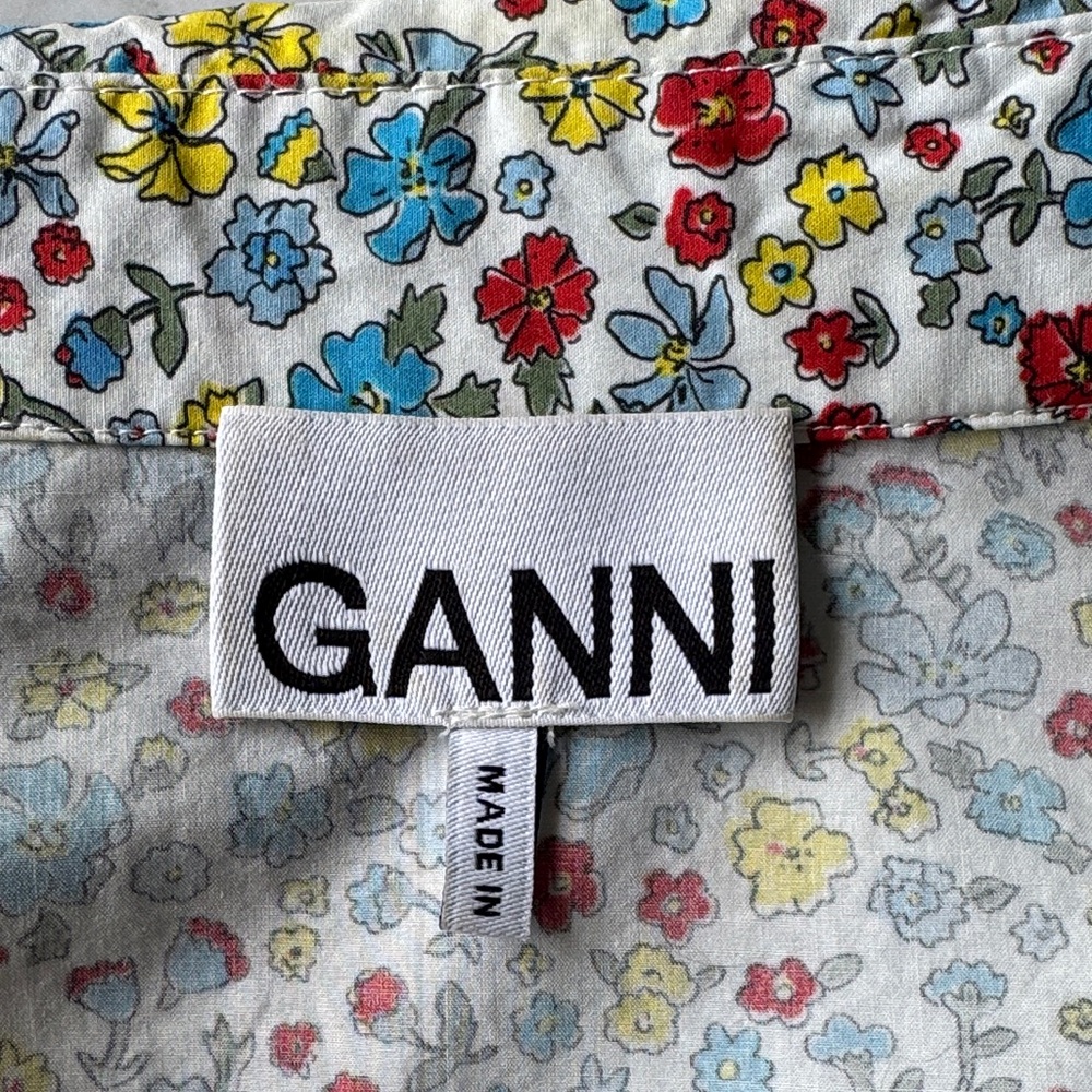 GANNI floral organic cotton puff-sleeve button-front mini dress - Picture 13 of 17
